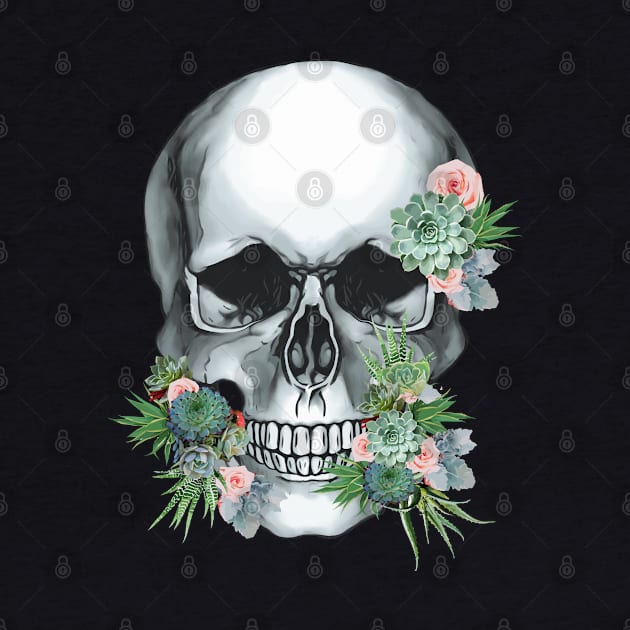 Sugar skull with succulents plants, cool funny cute mask by Collagedream